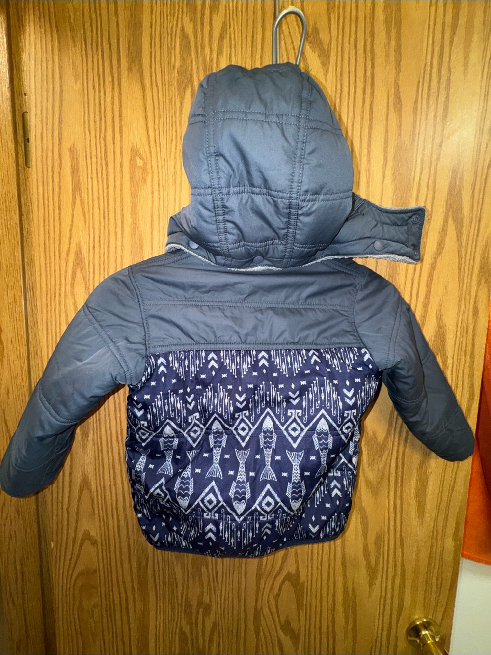 Kids Reversible Patagonia Navy and Grey Patterned Hooded Winter Jacket